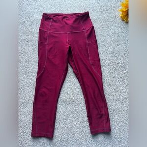 Tesla High Rise Cropped Leggings Burgundy Small Side Pockets